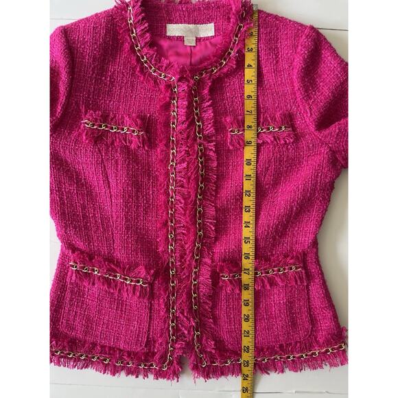 Boston Proper Blazer Women 10 Pink Tweed Barbie Preppy Old Money Cropped - Picture 6 of 9